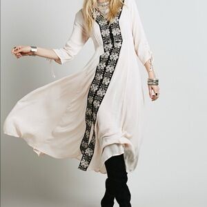 Free People Journey Horizon Embroidered Midi Dress Pink Black Bohemian Boho